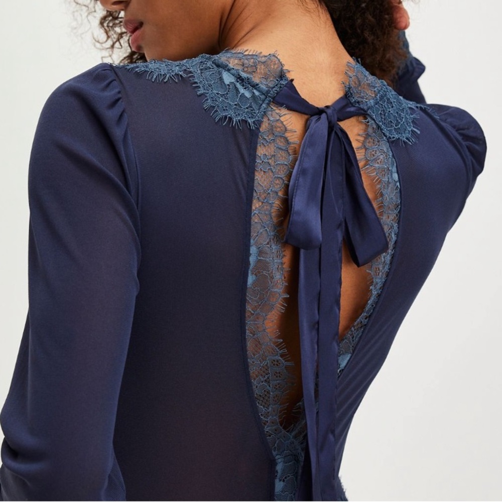 FREE PEOPLE SWEET NOTHINGS LONG SLEEVE LACEY BODY SUIT MEDIUM NAVY BLUE - Picture 3 of 4